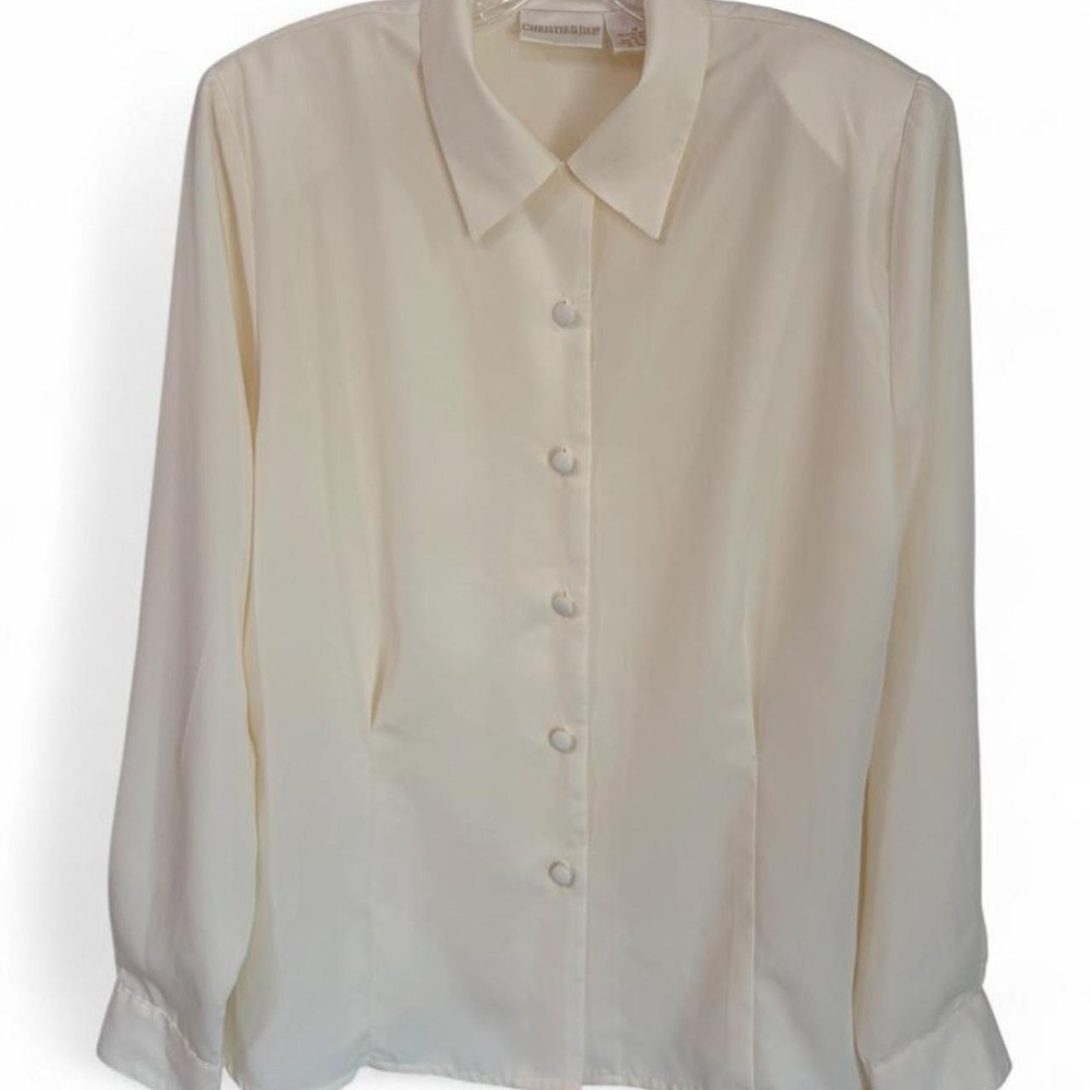 Vintage Christie & Jill Ivory Button Up Blouse | Size 14 | Cream Silky